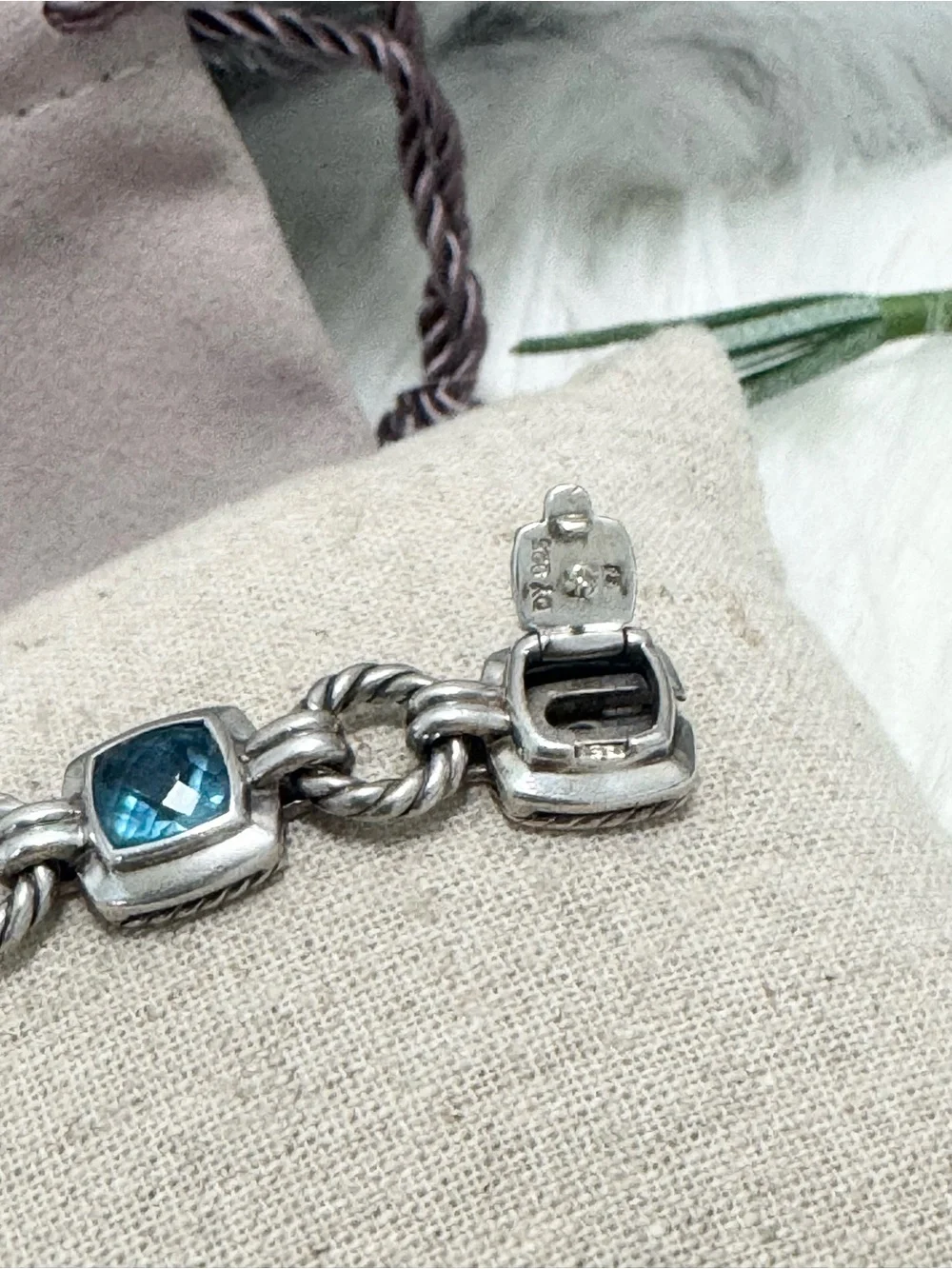 David Yurman .925 Blue Topaz Renaissance Chain Bracelet - Picture 9 of 10